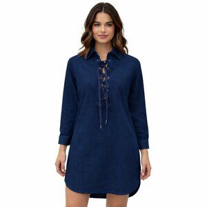 Polo. Ralph Lauren Denim Dress Size Medium Dark Wash Lace-Up